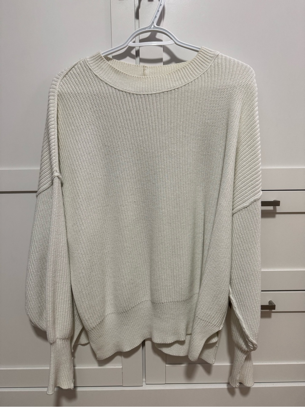 aerie Cream Ribbed Crewneck Sweater